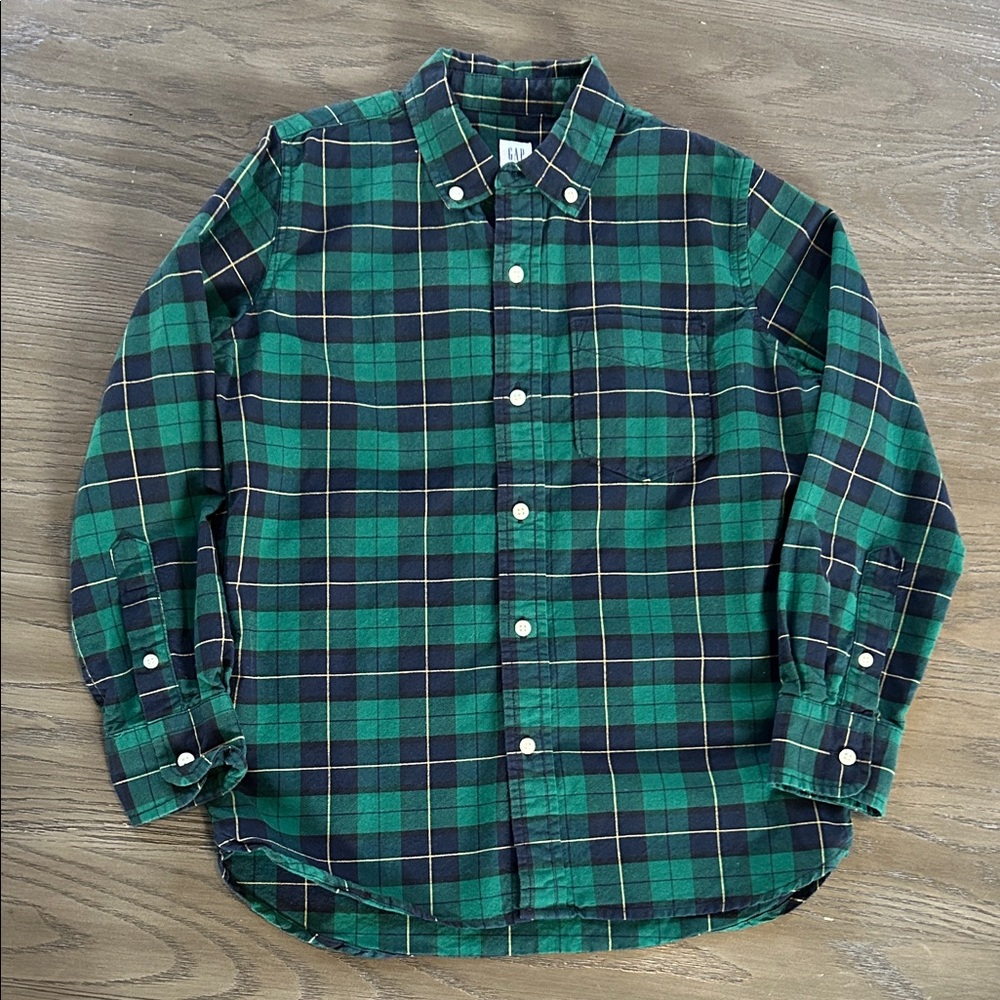 GAP Kids Blue and Green Plaid Button Down Shirt